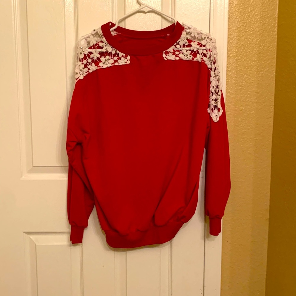 Beaded lace sleeve sweater